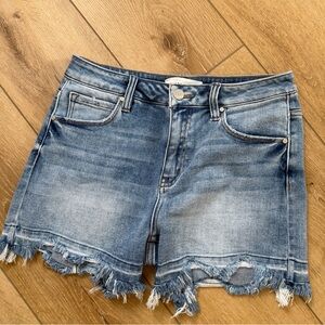Risen stretchy Denim Frayed Hem Women Shorts